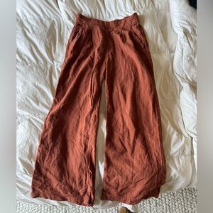 Abercrombie & Fitch Rust Wide-Leg Linen Pants